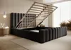 A bedroom scene with a bed featuring an open storage compartment. Produktbild-Vorschau
