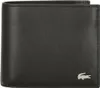 A black leather wallet with a silver Lacoste logo. Produktbild-Vorschau