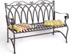 A metal garden bench with striped cushions on a white background. Anteprima dell’immagine prodotto