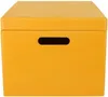 A yellow wooden storage box with a handle cutout. Produktbild-Vorschau