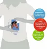 A diagram showing the size of a horse sticker on a person's torso, with marketing text in circles. Anteprima dell’immagine prodotto