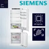 A collage image advertising a Siemens refrigerator. The main part of the image shows an open refrigerator with shelves and drawers. Two dark blue squares on the right side display icons and text related to product features: 'LED lighting' and an icon of gr Produktbild-Vorschau