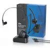 A black wireless Bluetooth headset with a charging station and two USB-C cables, presented in front of its packaging. Produktbild-Vorschau