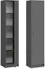 A tall, narrow gray cabinet is shown from two angles: one with the door open revealing shelves, and one with the door closed. Produktbild-Vorschau
