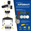 An instructional and marketing image showing the setup of a pop-up gazebo and its available colors. Produktbild-Vorschau