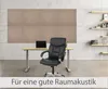 An office setting with an adjustable desk, a black office chair, and acoustic wall panels. Produktbild-Vorschau