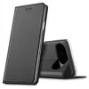 A dark gray flip case for a smartphone is shown, with the phone partially inserted into the case. Produktbild-Vorschau