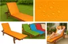 Collage of images showing orange lounge chair cushions, a close-up of water droplets on an orange surface, multiple colored cushions on lounge chairs, and a woman relaxing on an orange lounge chair cushion. Anteprima dell’immagine prodotto