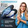 A woman is smiling and clapping her hands next to a toilet seat with a glowing turtle design. There is text about customer service and company experience. Produktbild-Vorschau