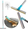 Collage of images showing a cleaning brush with a squeegee attachment, a hook, and a close-up of the brush collecting pet hair. Náhled obrázku produktu