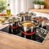 8tlg Kochtopfset Kochtöpfe Edelstahl Induktion Glasdeckel Kochen Küche Anteprima dell’immagine prodotto