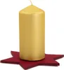 A gold candle sits on a red star-shaped coaster. Produktbild-Vorschau