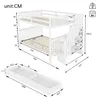 A diagram of a white bunk bed with dimensions and a separate diagram of two drawers, all on a white background. Anteprima dell’immagine prodotto