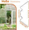 A greenhouse with plants inside and a close-up of a metal clip with dimensions. Produktbild-Vorschau