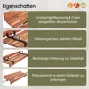 A collage of images and text describing the features of a wooden balcony shelf. Produktbild-Vorschau
