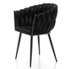 A black upholstered chair with a braided back and arms, on black legs, isolated on a white background. Náhľad obrázku produktu