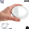 A hand holding a white metal lid for a jar. Produktbild-Vorschau