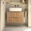 A modern bathroom vanity with a vessel sink and a wooden cabinet. Produktbild-Vorschau