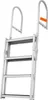 A silver aluminum alloy retractable dock ladder with four steps and orange safety grips. Náhled obrázku produktu