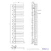 Technical drawing of a radiator with dimensions and mounting details. Náhled obrázku produktu