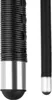 Close-up view of the bottom sections of two black poles, one thicker and wrapped in woven material, the other thinner and ribbed. Both have metallic bands and black caps at their ends. Produktbild-Vorschau