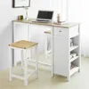 A white and wood bar table with a laptop and stools. Produktbild-Vorschau