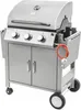 A stainless steel gas grill with a propane tank attached. Náhled obrázku produktu