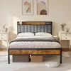 A bedroom scene featuring a bed with a headboard shelf, bedside tables, and artwork. Podgląd zdjęcia produktu