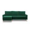 A green sectional sofa with a chaise lounge is shown against a white background. Produktbild-Vorschau