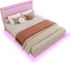 A pink upholstered bed with LED lighting. Podgląd zdjęcia produktu