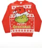 A red Christmas sweater with a Grinch design and the text 'Merry Grinchmas'. Náhľad obrázku produktu