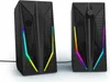 Two black computer speakers with colorful LED lighting. Anteprima dell’immagine prodotto