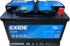 A black car battery with blue and white branding. Produktbild-Vorschau