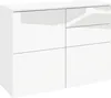 A white, high-gloss sideboard with four drawers or doors is shown against a white background. Produktbild-Vorschau