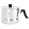 A stainless steel milk pot with a black lid and handle, shown against a white background. Náhled obrázku produktu