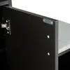 A close-up view of the inside of a dark wood cabinet, showing a hinge and mounting plates. Podgląd zdjęcia produktu