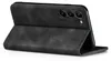 A black flip cover case for a Samsung Galaxy S23 phone, shown from the back with the cover open. Produktbild-Vorschau