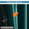 Close-up of dark green velvet curtains with text overlays indicating product details. Produktbild-Vorschau
