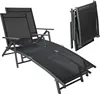 Two black foldable sun loungers are shown on a white background. One lounger is fully extended, and the other is folded. Produktbild-Vorschau