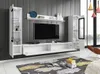 A modern living room with a wall-mounted entertainment unit, TV, and decorative items. Náhľad obrázku produktu