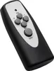 A black remote control with gray buttons and white text on a white background. Produktbild-Vorschau