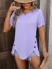 ASKSA T-shirt femme col rond été manches courtes élégant Voir les images du produit 2