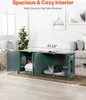 A green cat cabinet with two compartments, each containing a cat, placed in a living room setting. Voir les images du produit