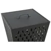 A close-up view of the top and side of a black metal fire pit with a lid. Náhled obrázku produktu