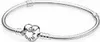 A silver Pandora bracelet with a heart-shaped clasp is shown against a white background. Anteprima dell’immagine prodotto
