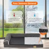 A dog bed is shown in front of a window displaying different seasons, with text overlays explaining its features for hot and cold weather. Náhľad obrázku produktu