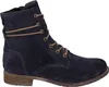 A single blue suede boot with brown laces is shown against a white background. Podgląd zdjęcia produktu