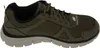 A side view of a single olive green Skechers athletic shoe. Produktbild-Vorschau