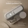 A close-up marketing shot of a modern tea machine with feature callouts. Produktbild-Vorschau