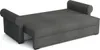 A gray sofa bed is shown from a slightly elevated side angle against a white background.